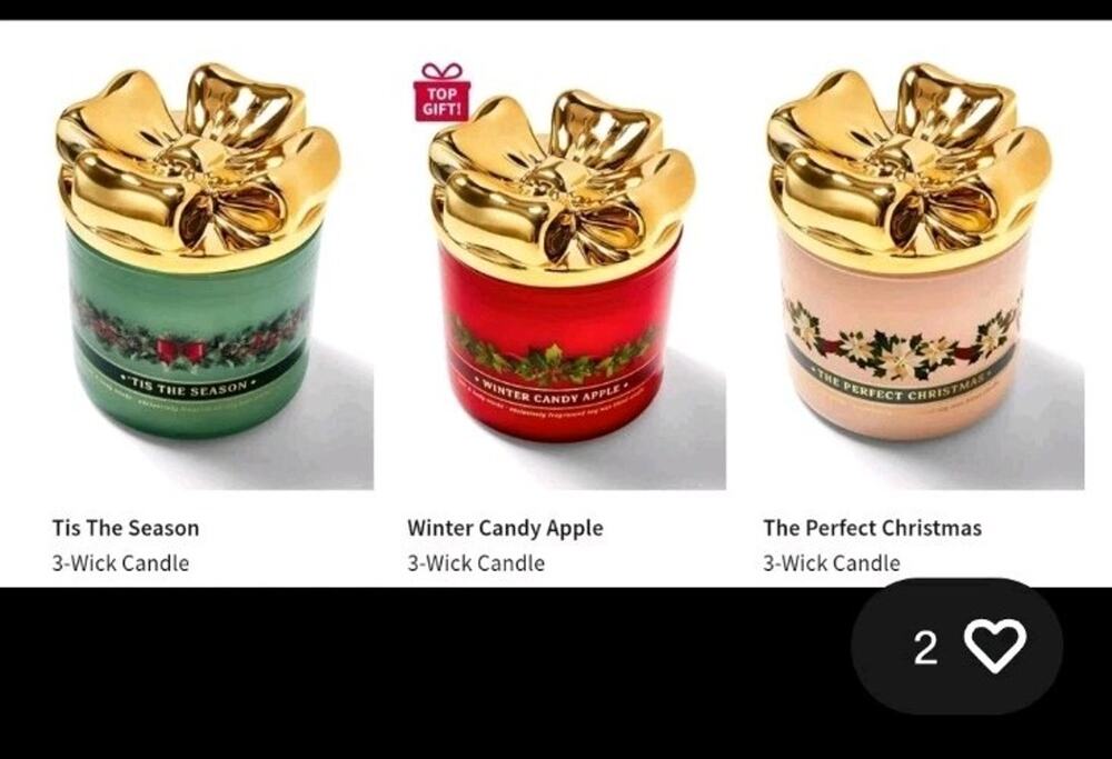BATH AND BODY WORKS CHRISTMAS BOW LID 3 WICK CANDLE SET OF 3 HTF NEW